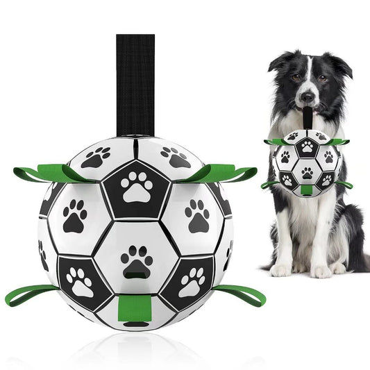 Interactive Dog Soccer Ball Toy with Nylon Tabs – Inflatable Football Training Ball for Large Dogs, Outdoor Fetch & Water Play Toy